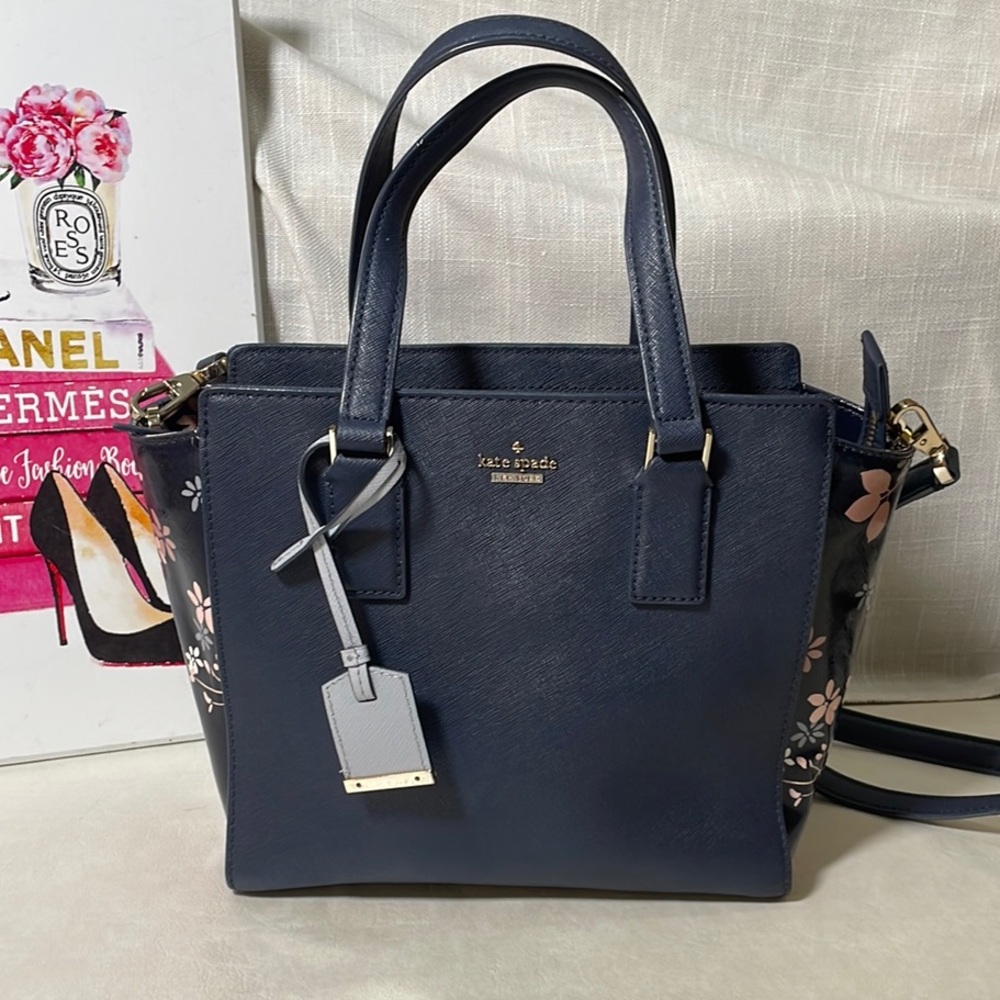Kate Spade Cameron Street Blue Floral Satchel with Crossbody
Strap